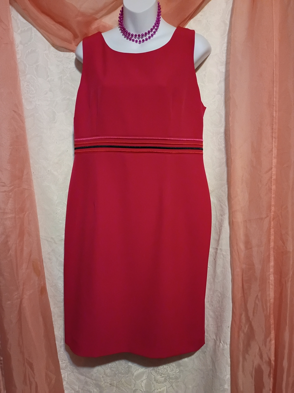 🛍️ BUNDLE ONLY🛍Kasper Sleeveless Fuchsia Midi Sheath Dress w/ Waistband Detail